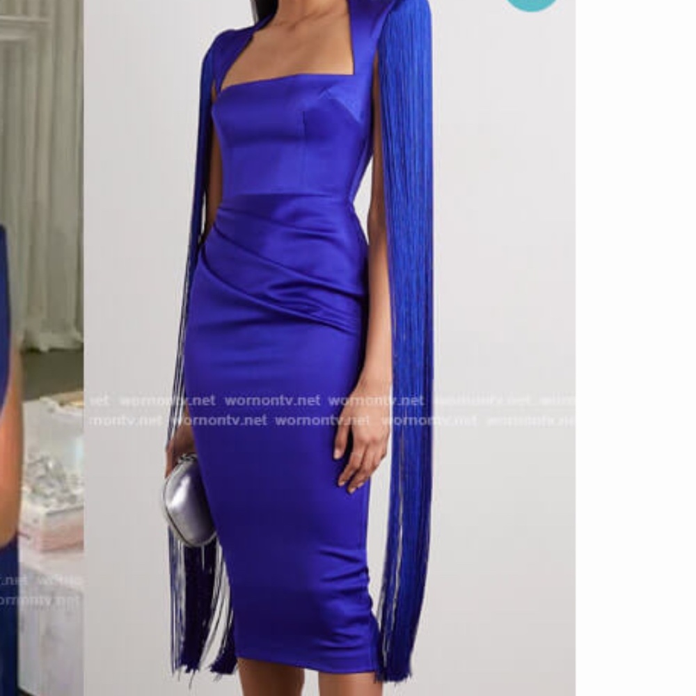 ALEX PERRY Delany fringed draped satin midi dress UK10 - US6 - Brand New